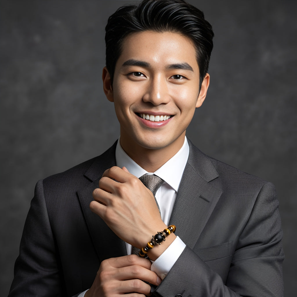 타이거아이 행운석 · 중앙 블랙 오닉스 포인트 팔찌 8mm