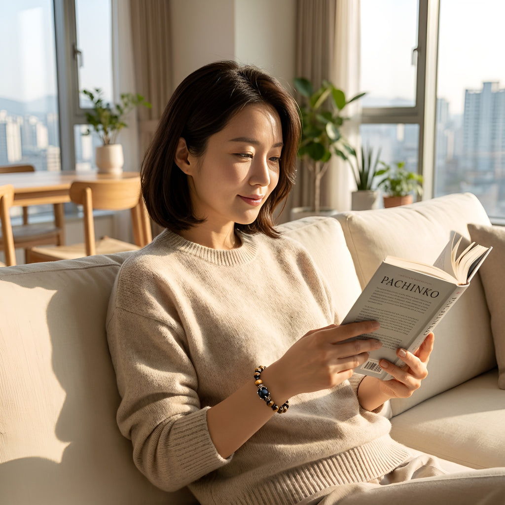 타이거아이 행운석 · 중앙 블랙 오닉스 포인트 팔찌 8mm