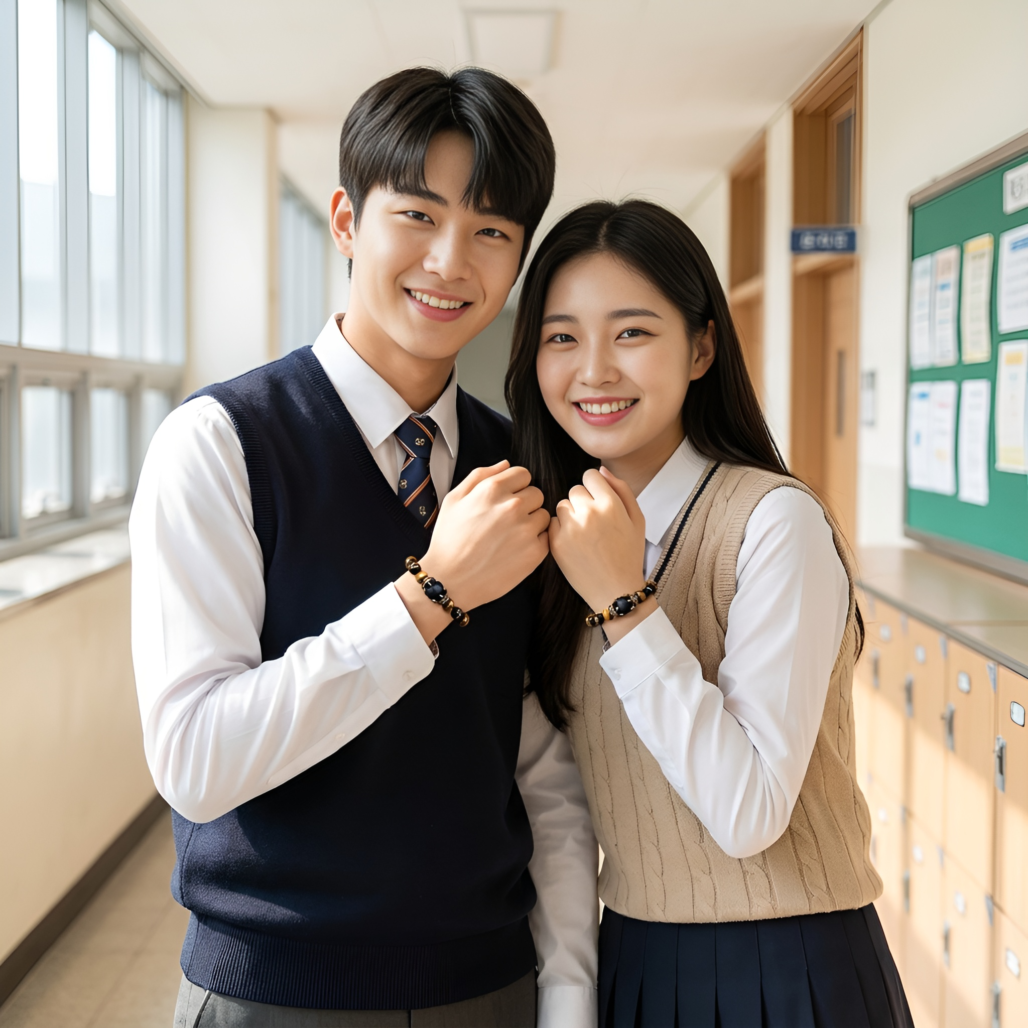 타이거아이 행운석 · 중앙 블랙 오닉스 포인트 팔찌 8mm